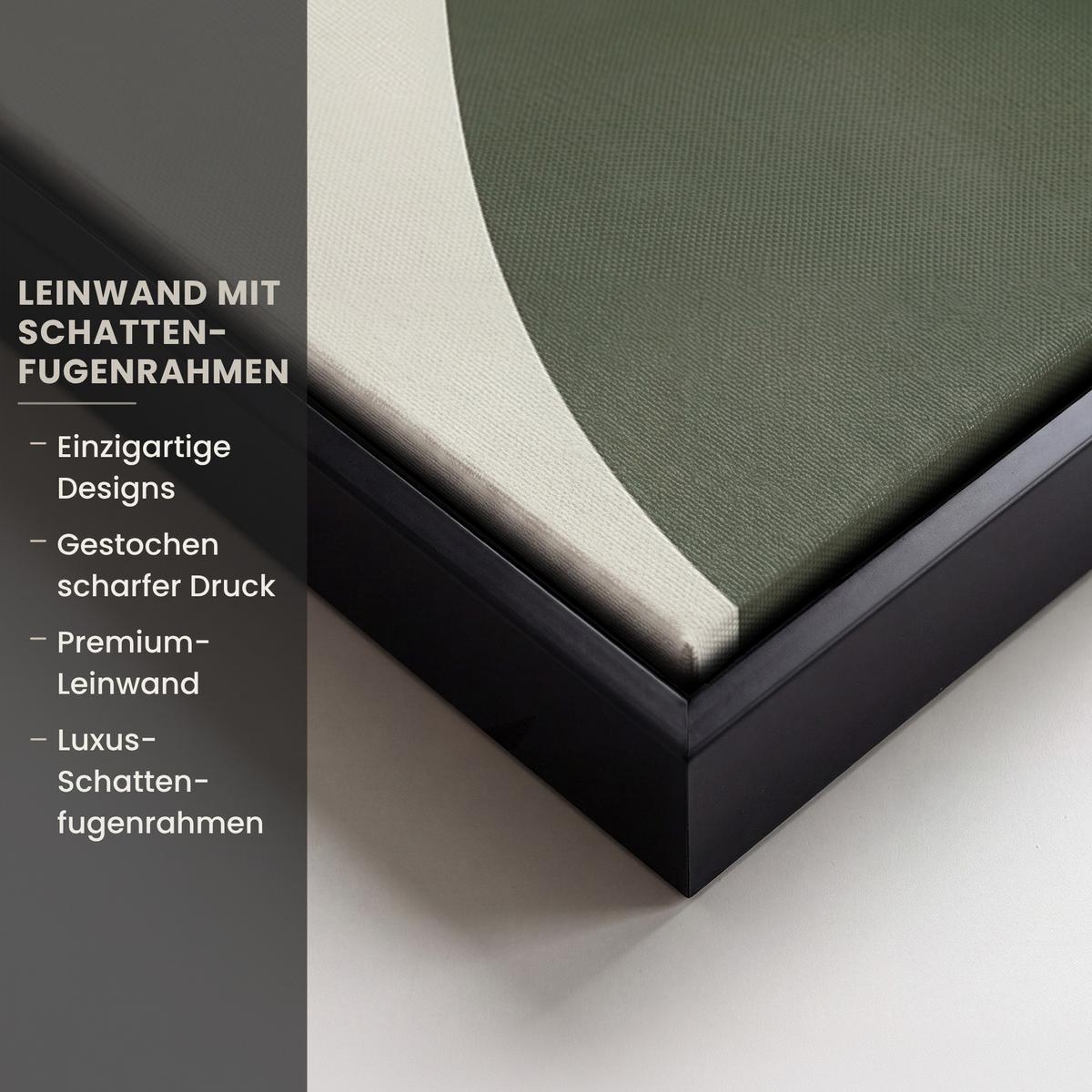 LEINWAND Bilder mit Rahmen - Japandi - Grün - Abstrakt - Modern - 70x100 - Salbeigrün, Textil (70/100cm) - MuchoWow