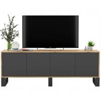 TV-SCHRANK Apollo2 Eiche wotan Graphit Matt mit Metallbeinen 150/53/35 cm - Graphitfarben/Schwarz, Holzwerkstoff/Metall (150/53/35cm) - Meble Lindner