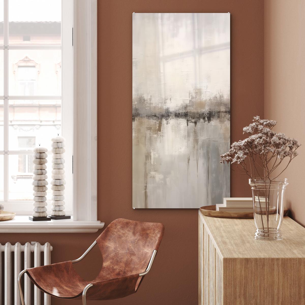 ACRYLGLASBILD Moderne Kunst - Abstrakt - Beige 60x120 cm - Beige, Glas (60/120cm) - MuchoWow
