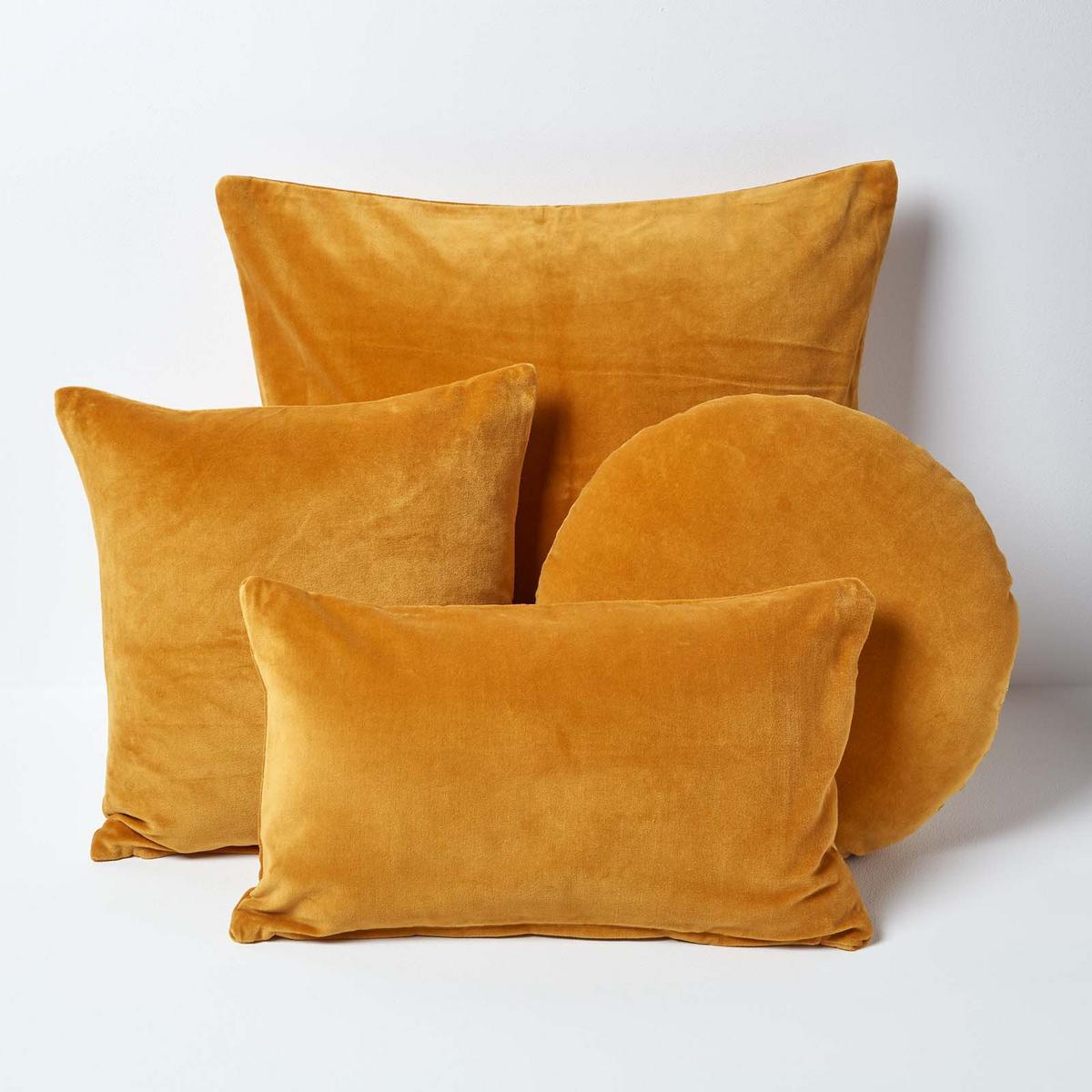 DEKOKISSEN rund senfgelb, Baumwollsamt?40 cm - Dunkelgelb, Textil (40/40cm) - Homescapes