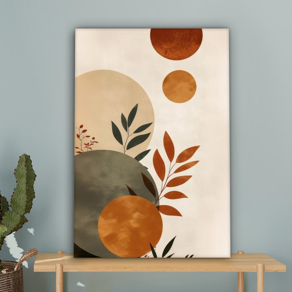 LEINWANDBILD Formen - Rund - Blätter - Beige Wanddeko 40x60 cm - Rostfarben, Textil (40/60cm) - MuchoWow