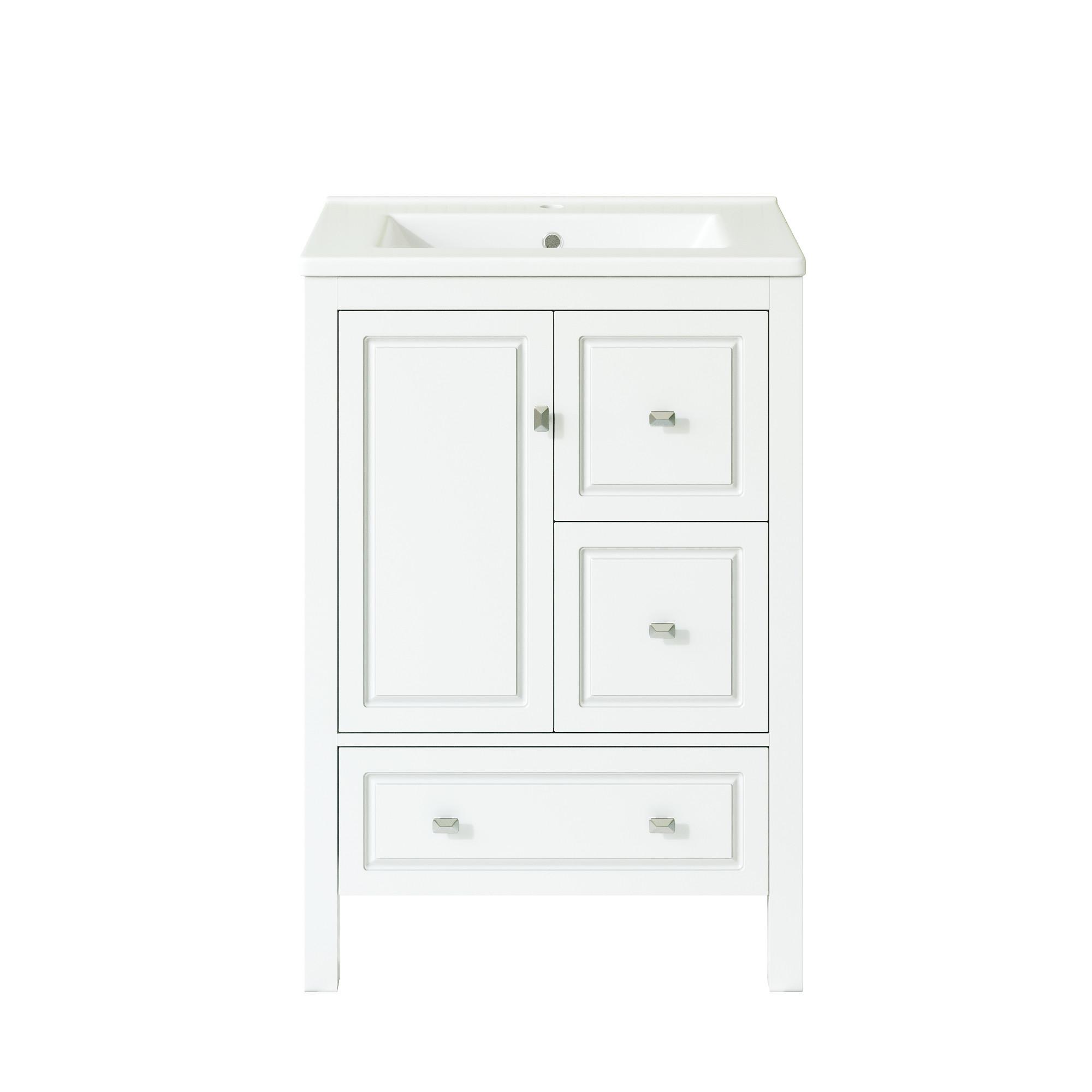WASCHTISCH Freistehend mit Keramikbecken & 3 Schubladen 62cm - Weiß, Holzwerkstoff (62/90/47cm) - Urban Meuble