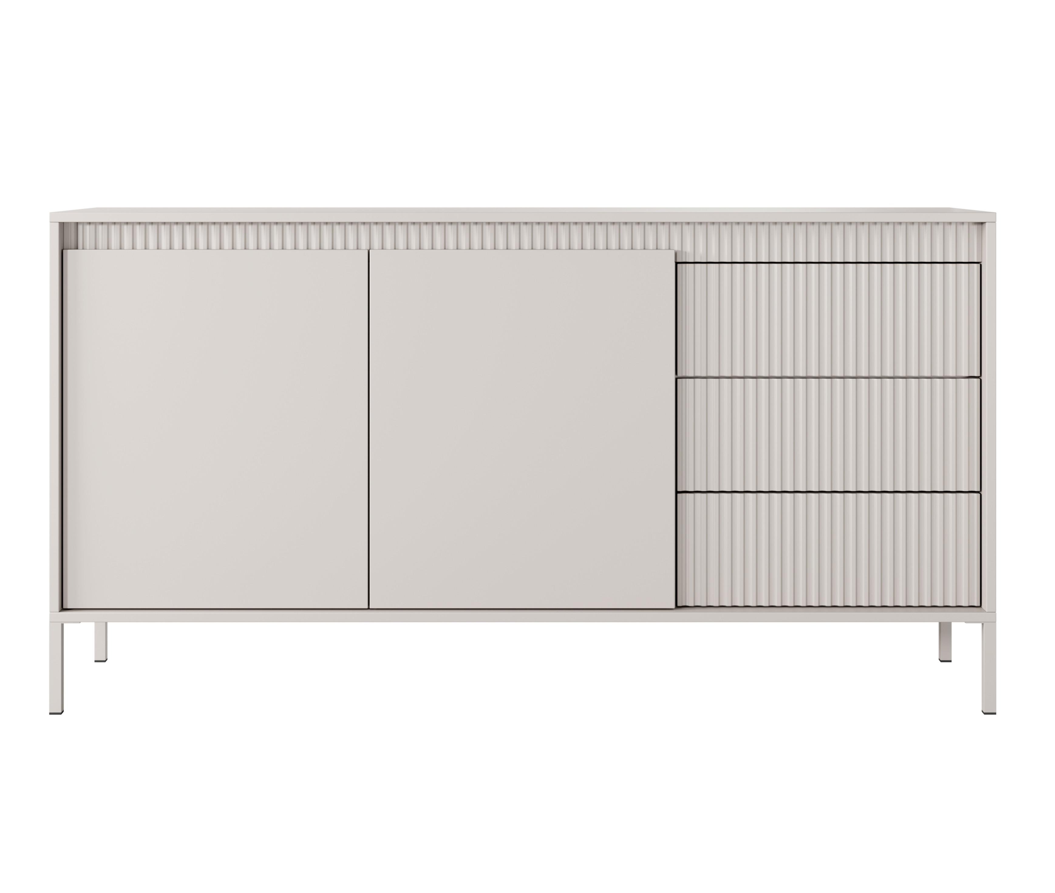 SIDEBOARD Trentinis 2T 3S Beige 153,5/81,4/39,5 cm – Geriffelten Fronten - Beige, Holzwerkstoff/Metall (153.5/81.4/39.5cm) - AX Living