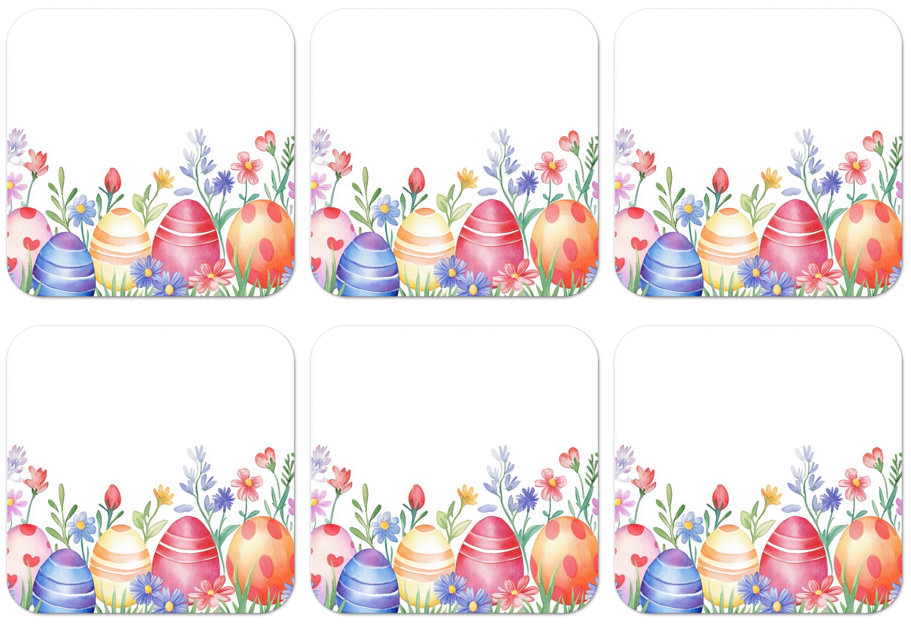 GLASUNTERSETZER 6er-Set Blumengarten - Bunt - Eier Tischset für Gläser 10x10 cm - Weiß, Naturmaterialien (10/0.2cm) - MuchoWow