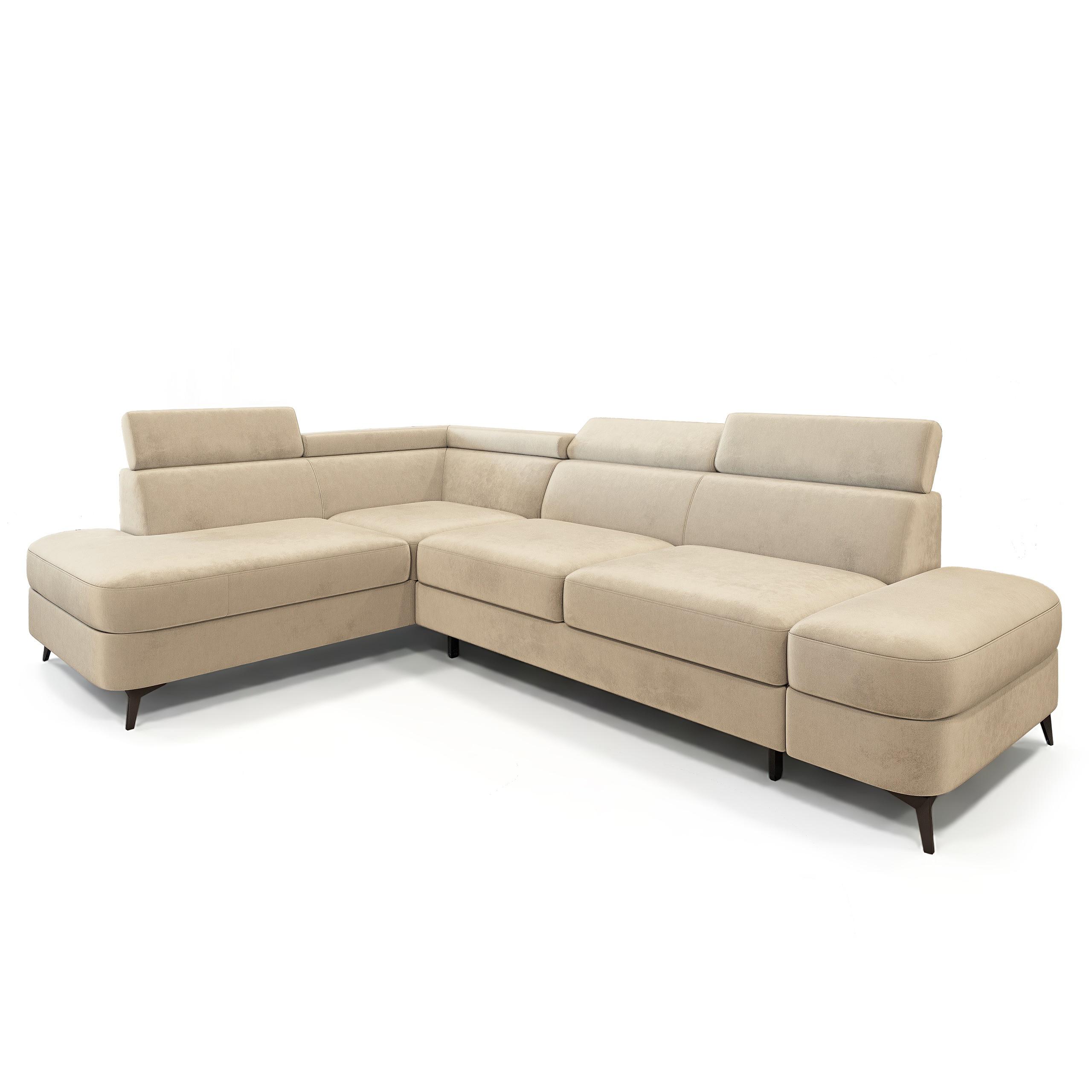 ECKSOFA AVISE M L-S Creme Velours-Stoff mit Schlaffunktion - Creme, Holzwerkstoff/Textil (268/195cm) - MASSENO