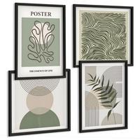 BILDER SET 4er Set - 50x50 cm & 40x60 cm Schwarzer Rahmen - Geometrische botanische Muster - Schwarz, Kunststoff (50/50cm) - TULUP