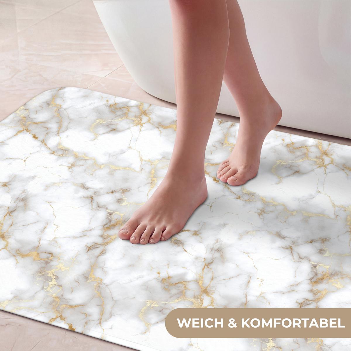 BADEMATTE Goldene Adern - Marmor - Weiß 60x120 cm - Weiß, Textil (60/120cm) - OnlyWow