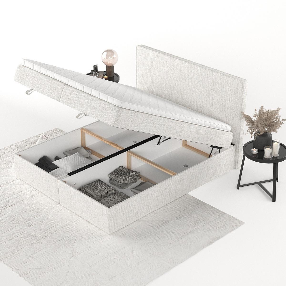 BOXBETT Velma 180/200 cm Creme im Neve Stoff - Creme/Schwarz, Holz/Holzwerkstoff (180/200cm) - AltaBeds