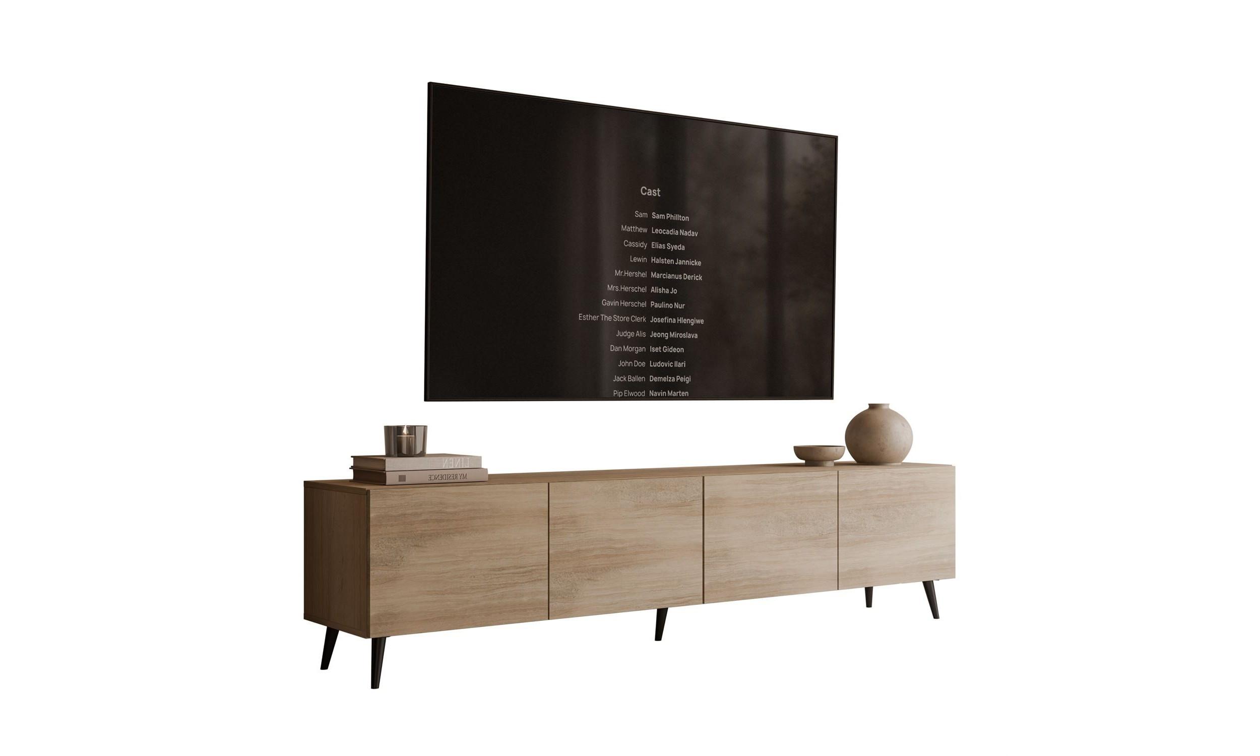 TV-SCHRANK COLGANTE 200/40/49 cm schräge schwarze Füße Travertin - Beige/Schwarz, Holzwerkstoff/Metall (200/49/40cm) - Lookway