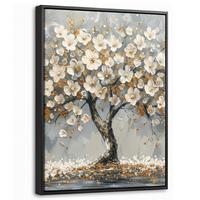 LEINWAND Bilder mit Rahmen - Baum - Blumen - Weiß - Natur - Kunst - 30x40 - Weiß, Textil (30/40cm) - MuchoWow