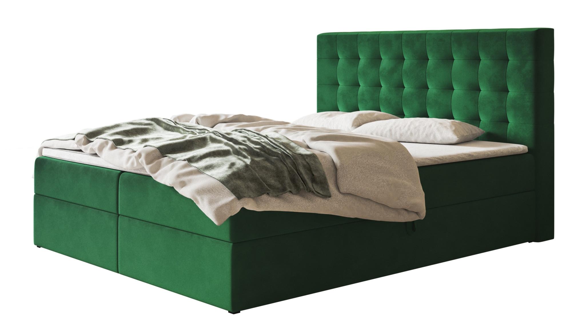 BOXBETT RIO mit 2 Bettkästen, 160x200, Farbe: Grün, Velourstoff, Doppelbett mit Bonell-Matratze - Grün, Holz/Kunststoff (160/200cm) - Alpi-Möbel