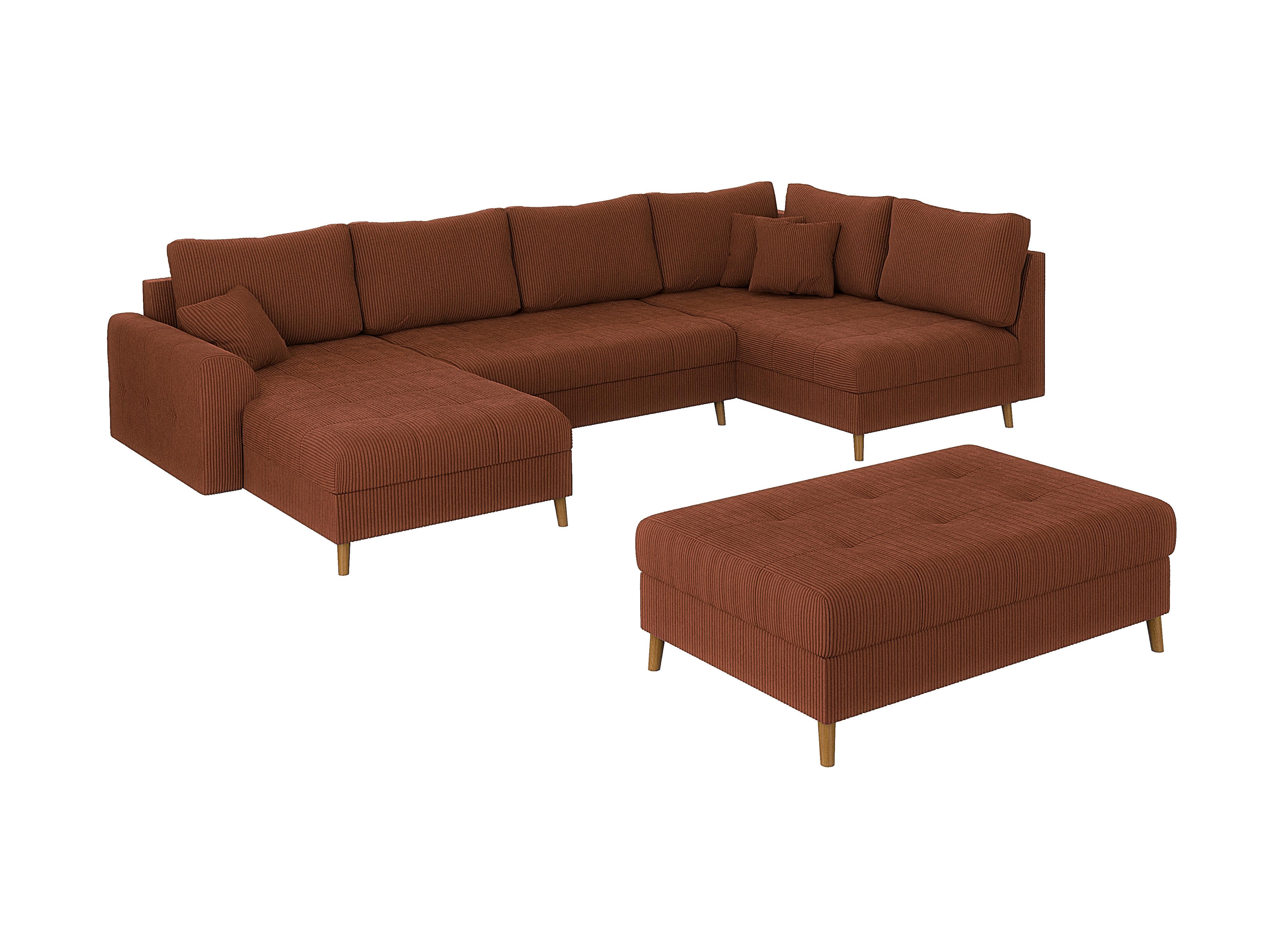 WOHNLANDSCHAFT inkl. Hocker Alma Terrakotta Cord - Terracotta/Braun, Holz/Textil (310/81/161cm) - S-Style Möbel