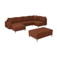 WOHNLANDSCHAFT inkl. Hocker Alma Terrakotta Cord - Terracotta/Braun, Holz/Textil (310/81/161cm) - S-Style Möbel