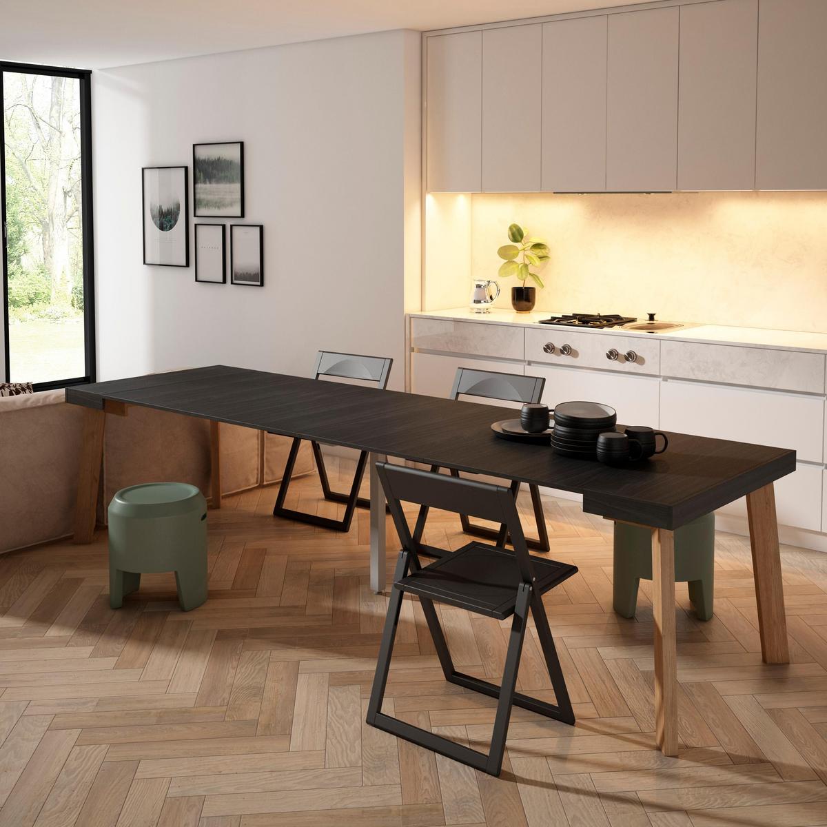 ESSTISCH ausziehbar 58 bis 302cm, für 14 Gäste, schwarz, 58/90/73cm - Schwarz, Holzwerkstoff (90/302/73cm) - Skraut Home