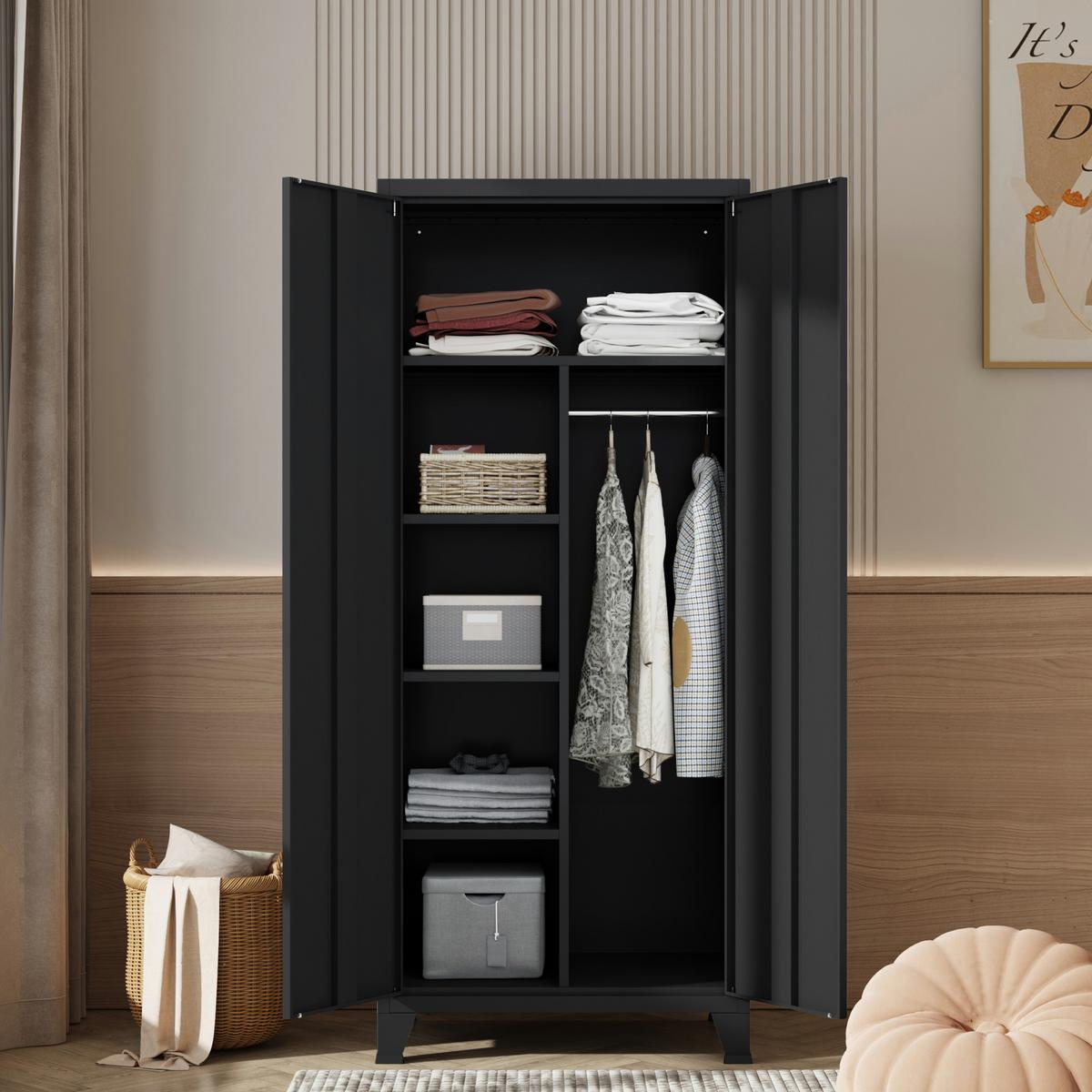 KLEIDERSCHRANK Hankasalmi - Schwarz, Metall (90/180/40cm) - [en.casa]