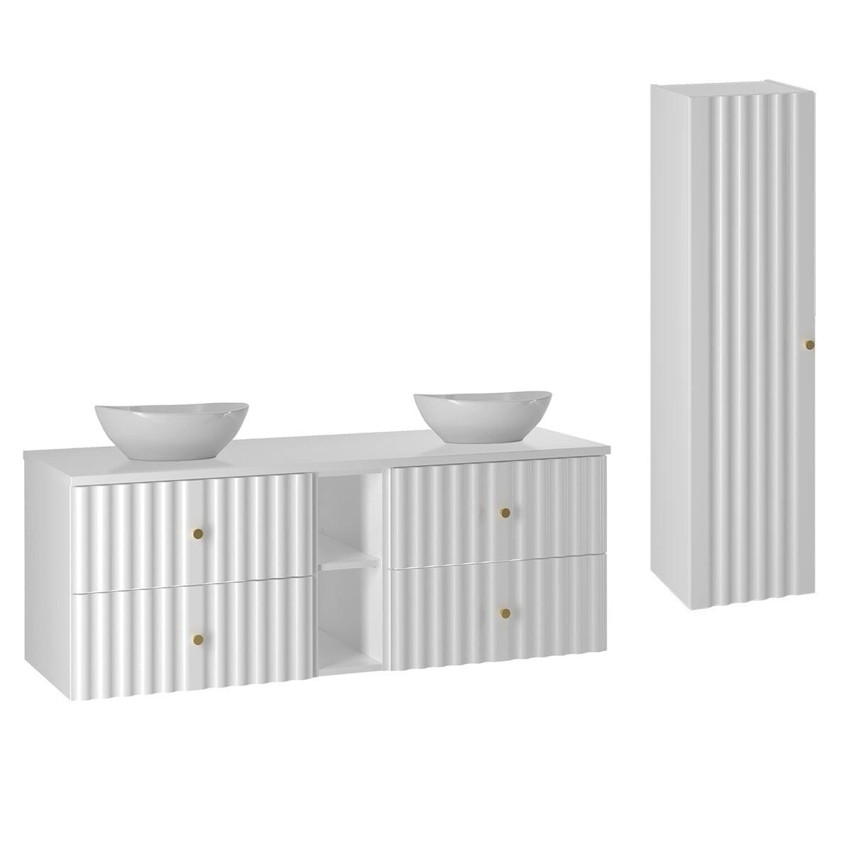 BADMÖBEL 140.6cm Izae 2er-Set Weiß - Weiß, Holzwerkstoff (140.6/52.2/46.5cm) - Petits-meubles