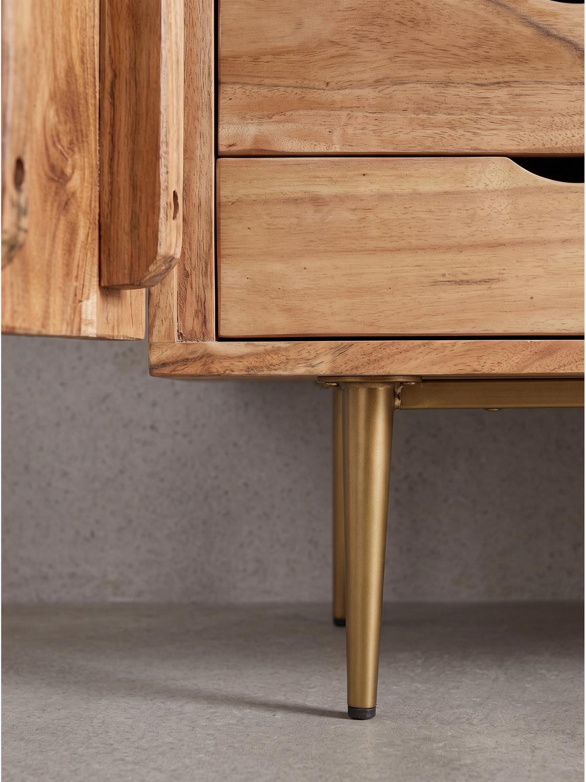 HAUSBAR MERTOLA, Akazie Massivholz, mit Holzstruktur, 90 x 45 x 78 cm - Goldfarben/Akaziefarben, Holz/Metall (90/78/45cm) - KADIMA DESIGN