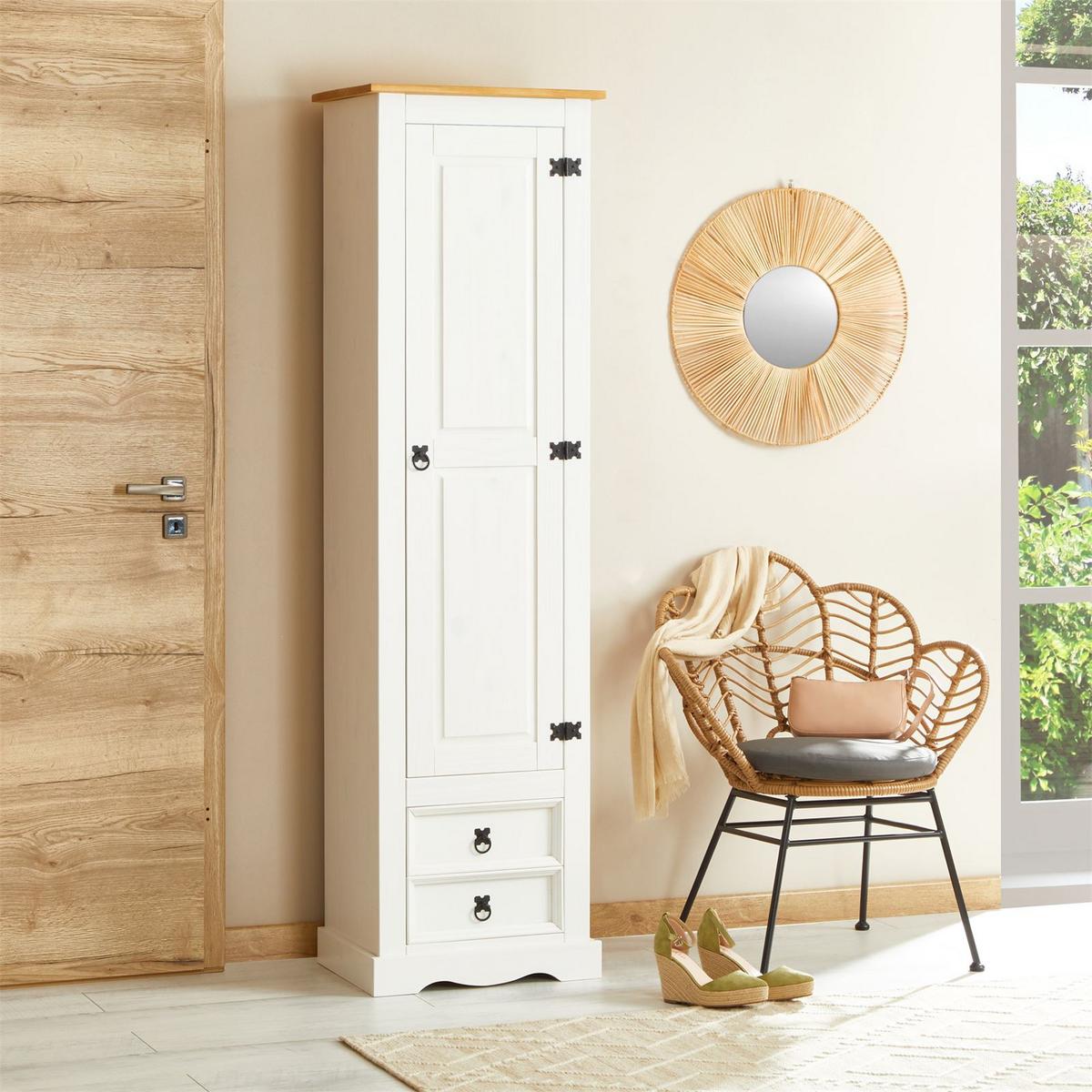 SCHUHSCHRANK TEQUILA weiß/braun - Weiß/Braun, Holz (53/190/38cm) - IDIMEX
