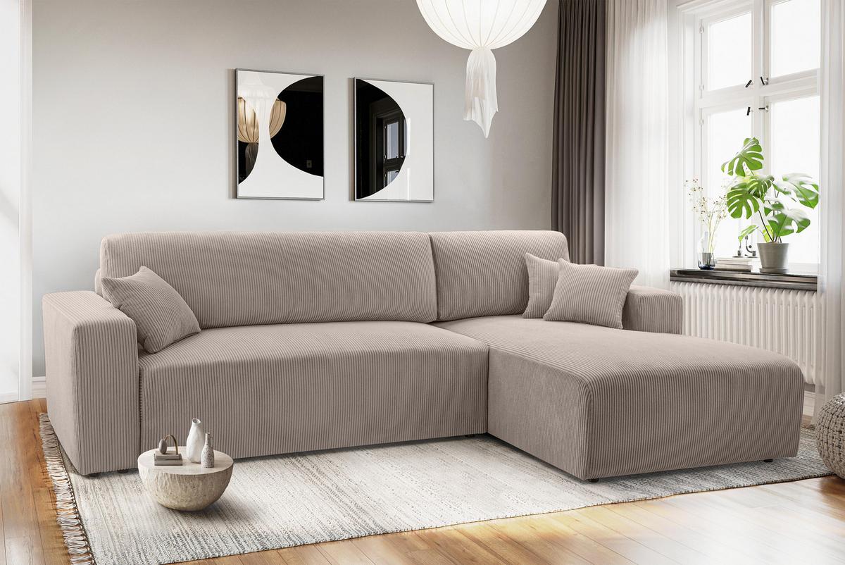 ECKSOFA L Form Catea Beige 279/145/84 cm Rechts mit Schlaffunktion - Beige/Schwarz, Kunststoff/Textil (279/145cm) - AX Living