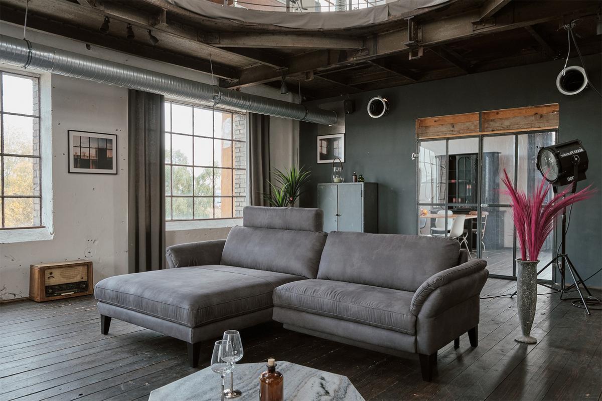 ECKSOFA MALTA Grau Webstoff - Schwarz/Grau, Buchenholz/Textil (302/175cm) - KAWOLA