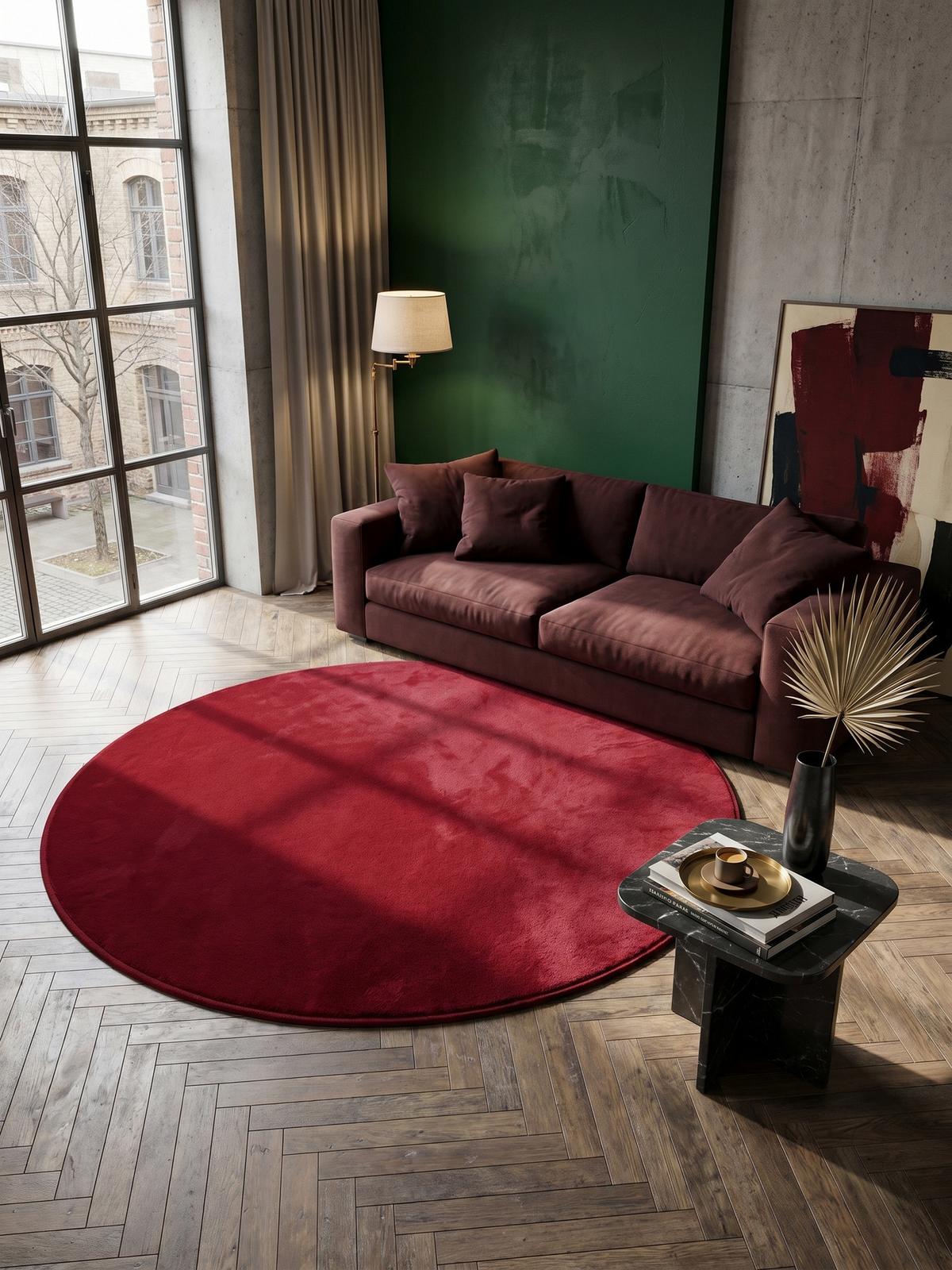 KURZFLORTEPPICH Waschbar NECKAR, einfarbig, aus Polyester, Rot, Ø 160 cm - Rot, Textil (160/160cm) - KADIMA DESIGN