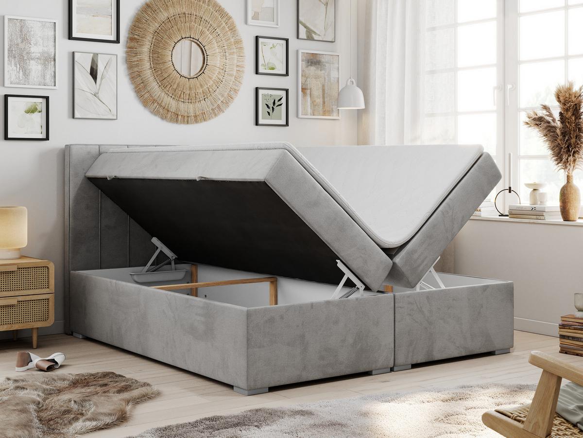 BOXBETT ALLY 140/200 Hellgrau Velvet - H3 - Hellgrau, Holz/Textil (140/200cm) - MKS