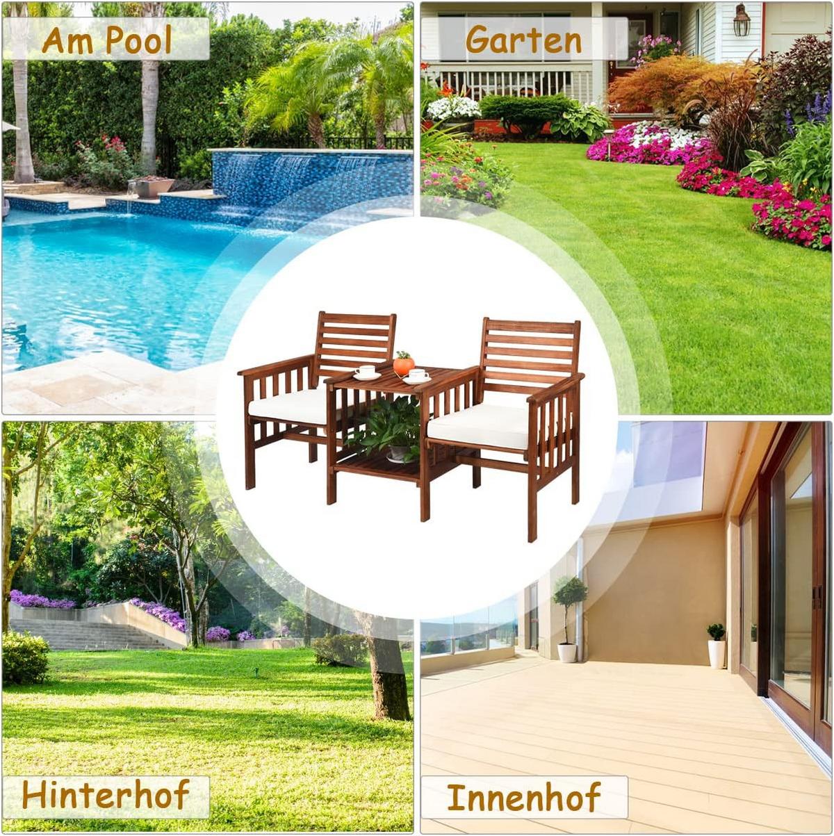 GARTENMÖBEL Set Braun - Braun, Holz - COSTWAY