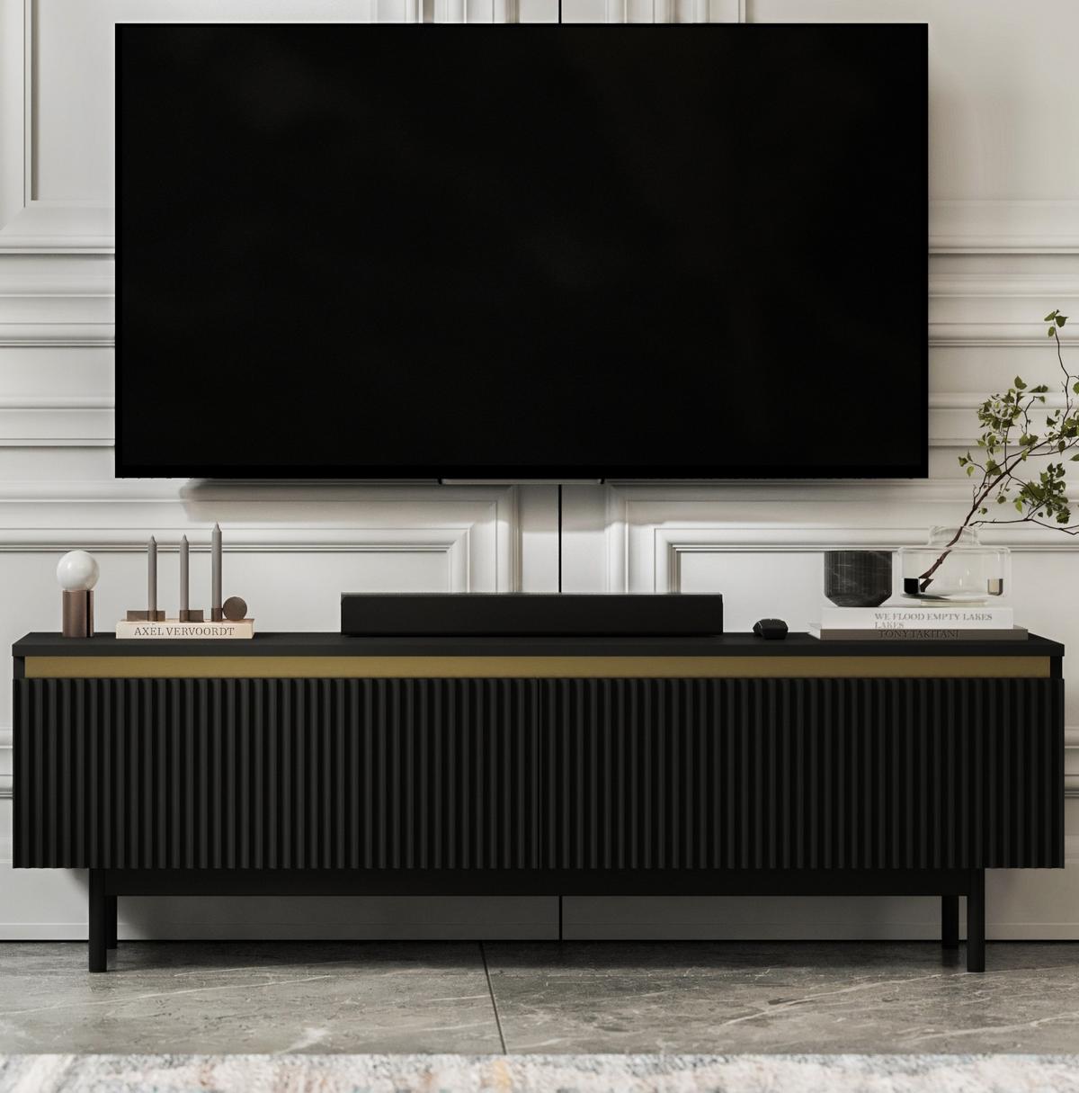 TV-SCHRANK Selene Schwarz Matt mit Metallrahmen 140 cm - Schwarz, Holzwerkstoff (140/44/35cm) - Meble Lindner
