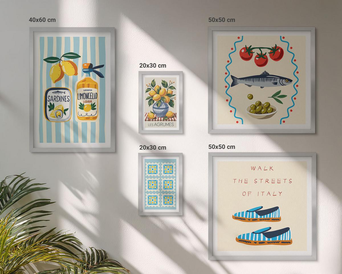 BILDER SET 5er Set - 50x50 cm & 20x30 cm & 40x60 cm Silberner Rahmen - Italienische Aromen, farbenfrohe Bilder - Silberfarben, Kunststoff (40/60cm) - TULUP