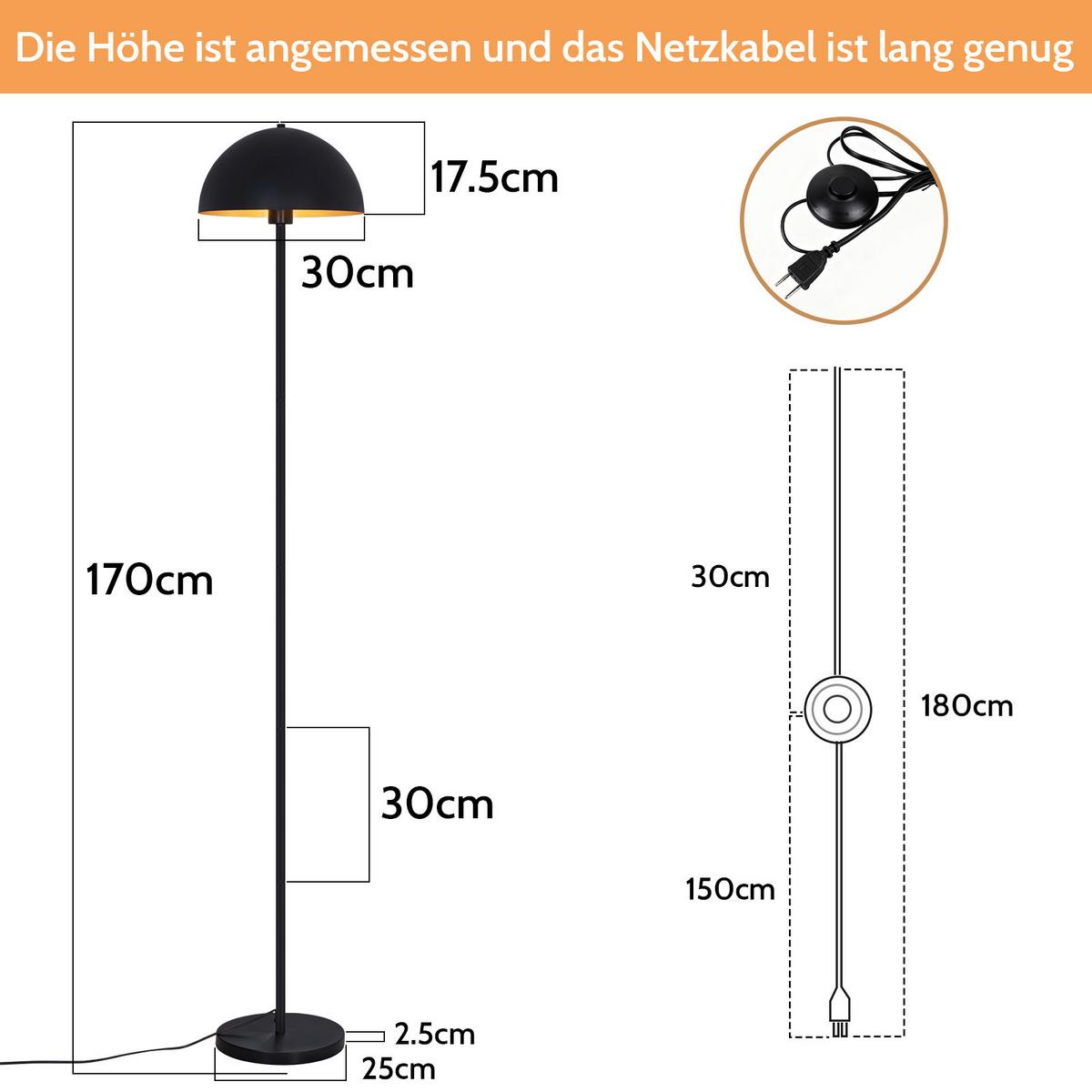 STEHLAMPE Zrelis 30/30/170 cm - Schwarz, Metall (30/30/170cm) - ZMH
