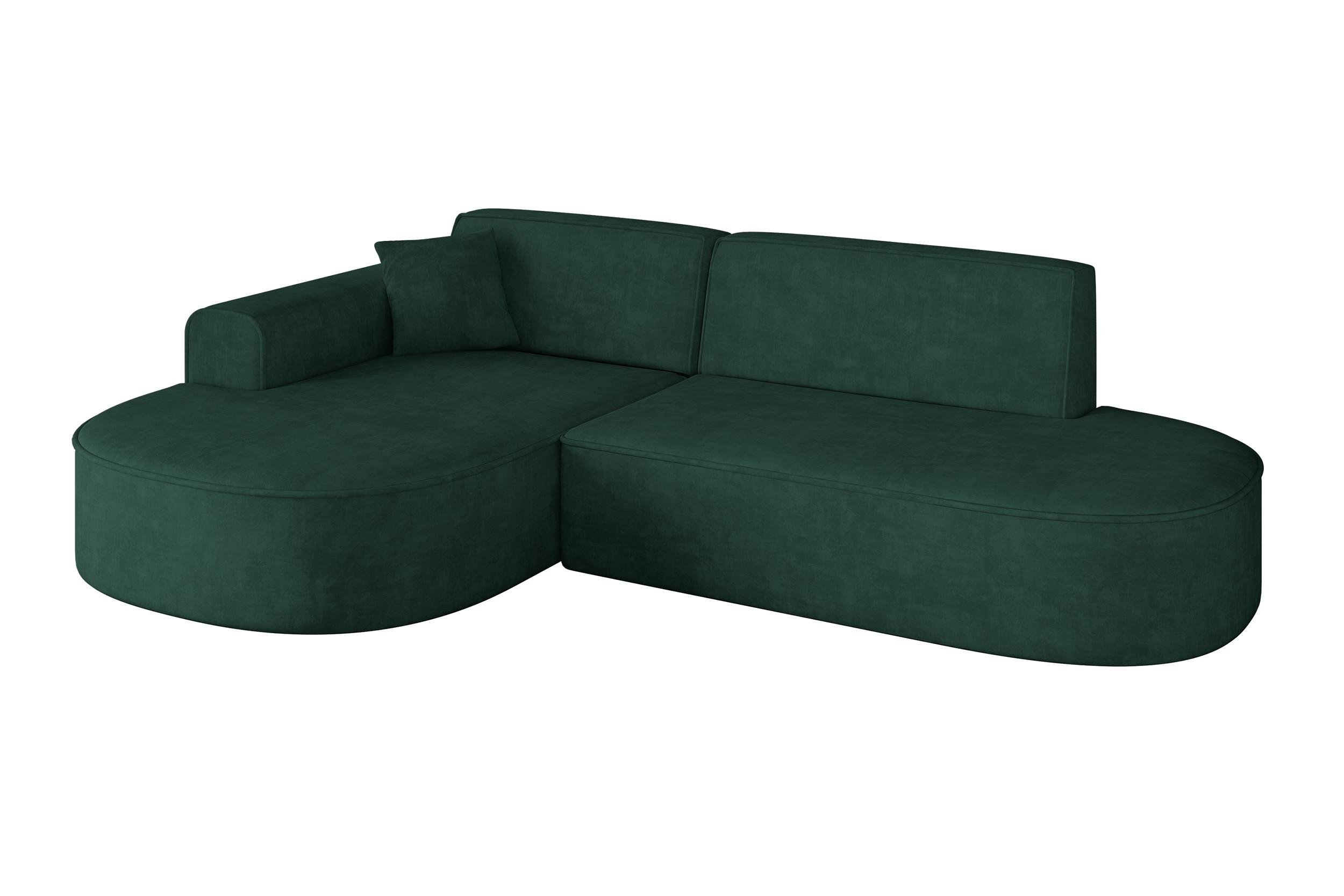 ECKSOFA Ottomane Links MARI-L1 - 243x171x79 cm Grün Velours - Schwarz/Grün, Holzwerkstoff/Kunststoff (243/171cm) - ALTDECOR