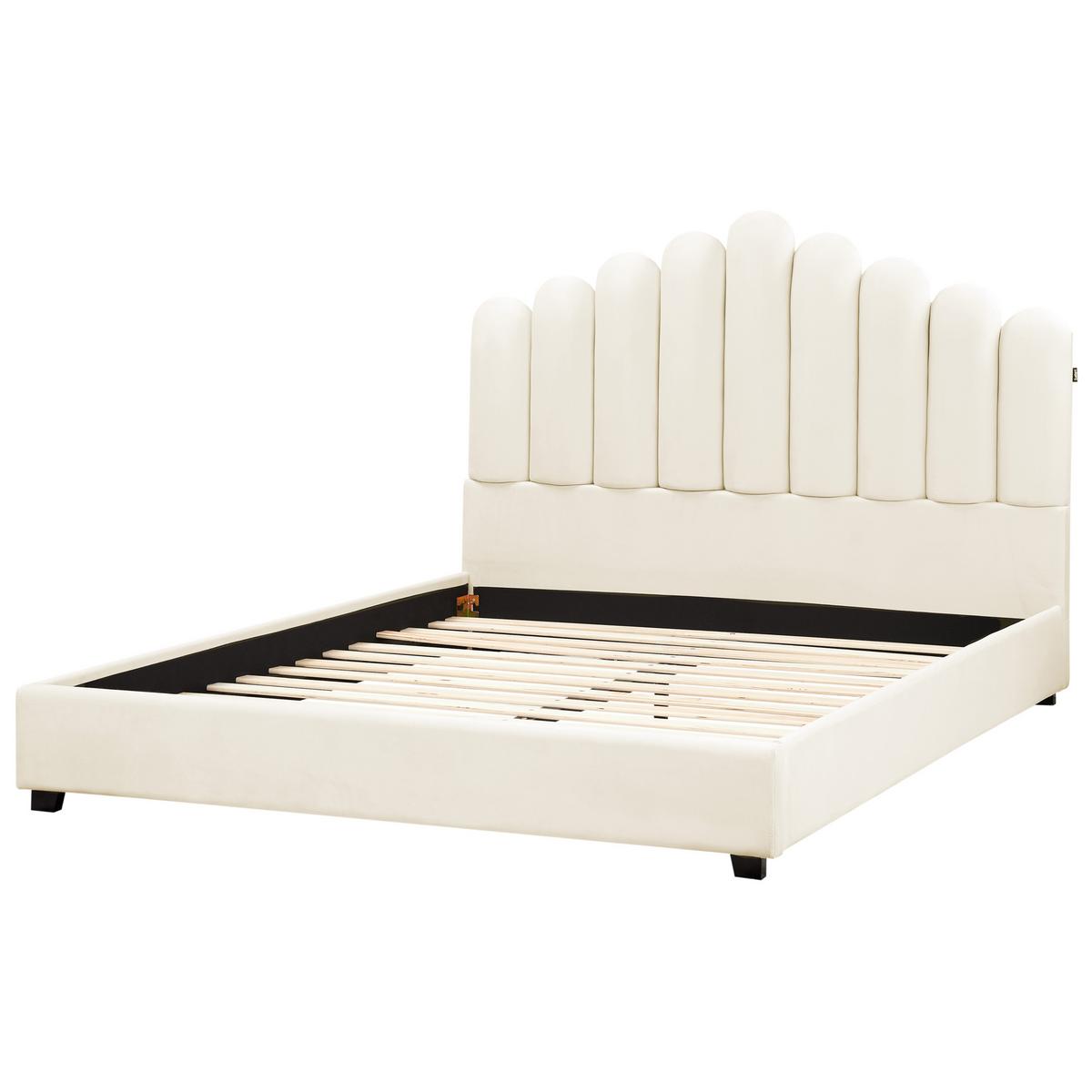 BETT mit Lattenrost 140/200 cm Samtstoff Cremeweiß Vincennes - Creme, Textil (140/200cm) - Beliani