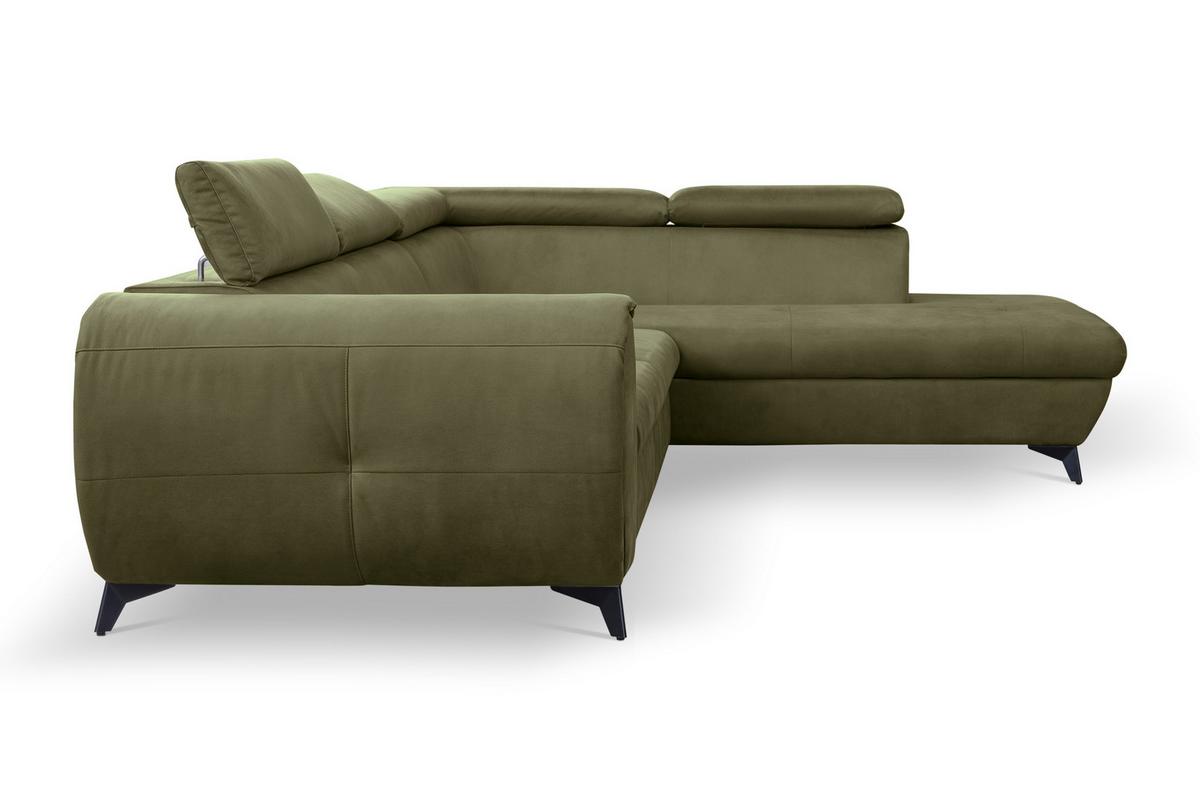 ECKSOFA MAGIA R-S Grün Plüsch-Stoff mit Schlaffunktion - Olivgrün, Holz (260/217cm) - MASSENO