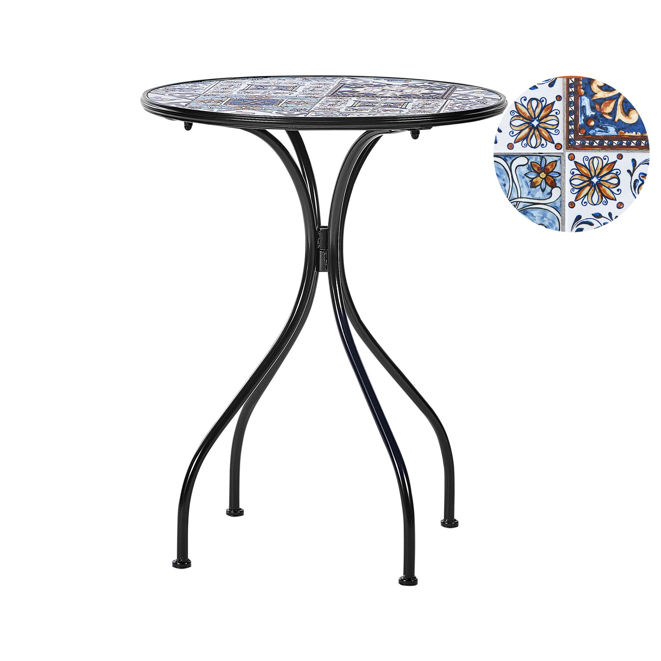 GARTENTISCH Keramik Schwarz Civita - Blau/Schwarz, Metall (60/60/75cm) - Beliani