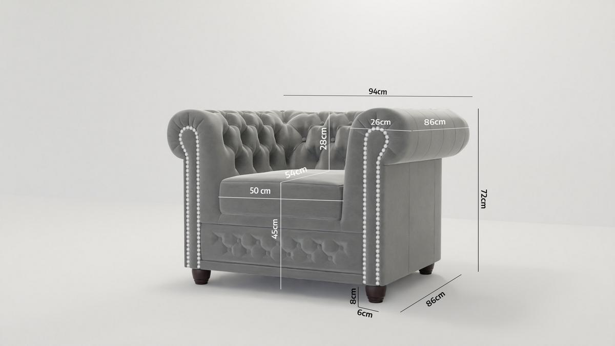 CHESTERFIELD-SESSEL Nyx Grau Samt - Braun/Grau, Holz/Textil (94/72/86cm) - S-Style Möbel