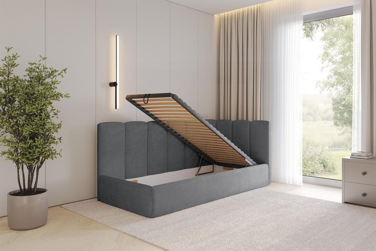 EINZELLBETT Jugendbett mit Bettkasten und Matratze H3/H4, Links - DEXY 100x200 Dunkelgrau - Graphitfarben, Holzwerkstoff/Textil (100/200cm) - ALTDECOR