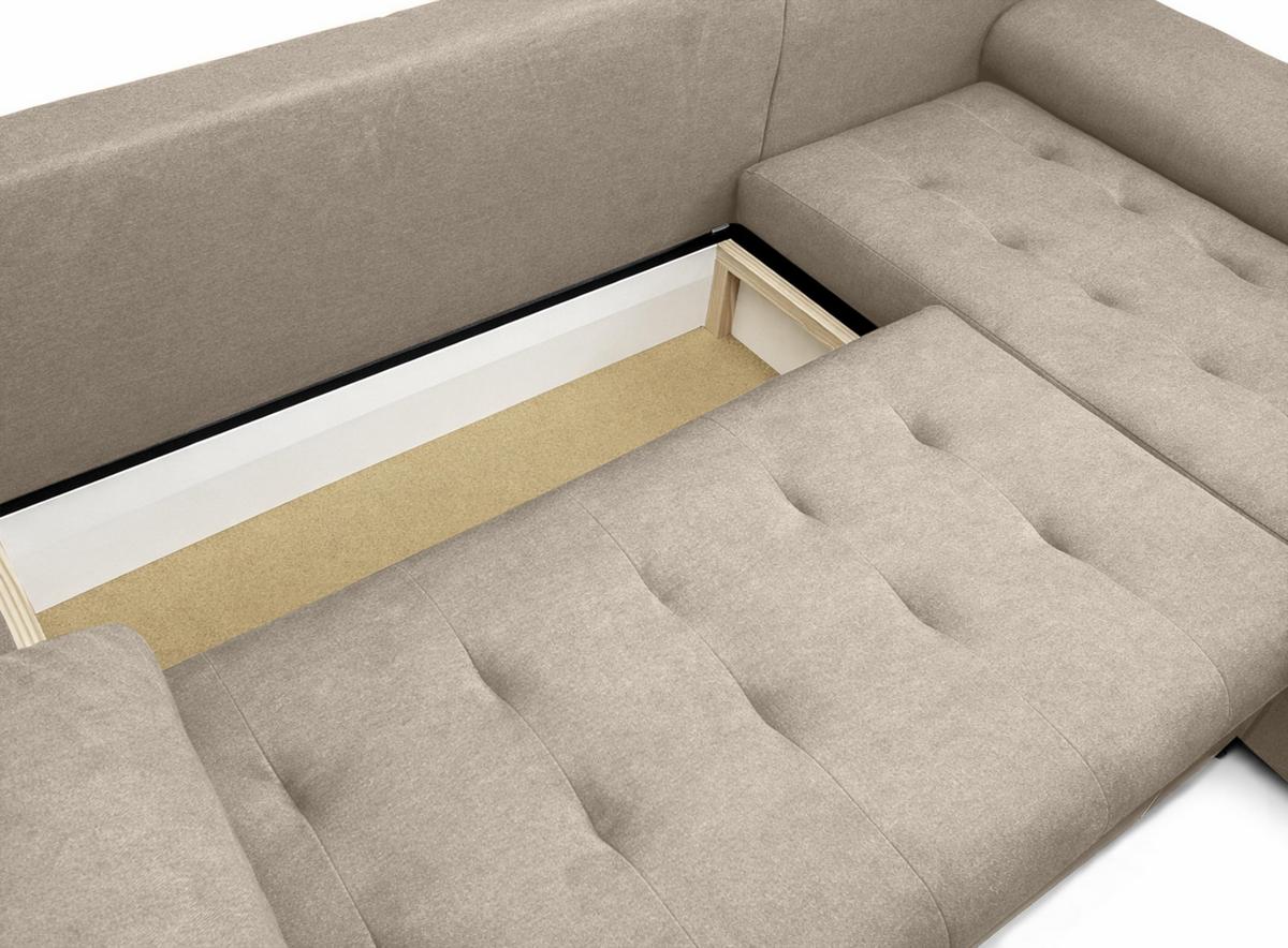 ECKSOFA L Form Manisa Hellbraun 234/145/83 cm Rechts mit Schlaffunktion - Hellbraun/Silberfarben, Kunststoff/Textil (234/145cm) - AX Living