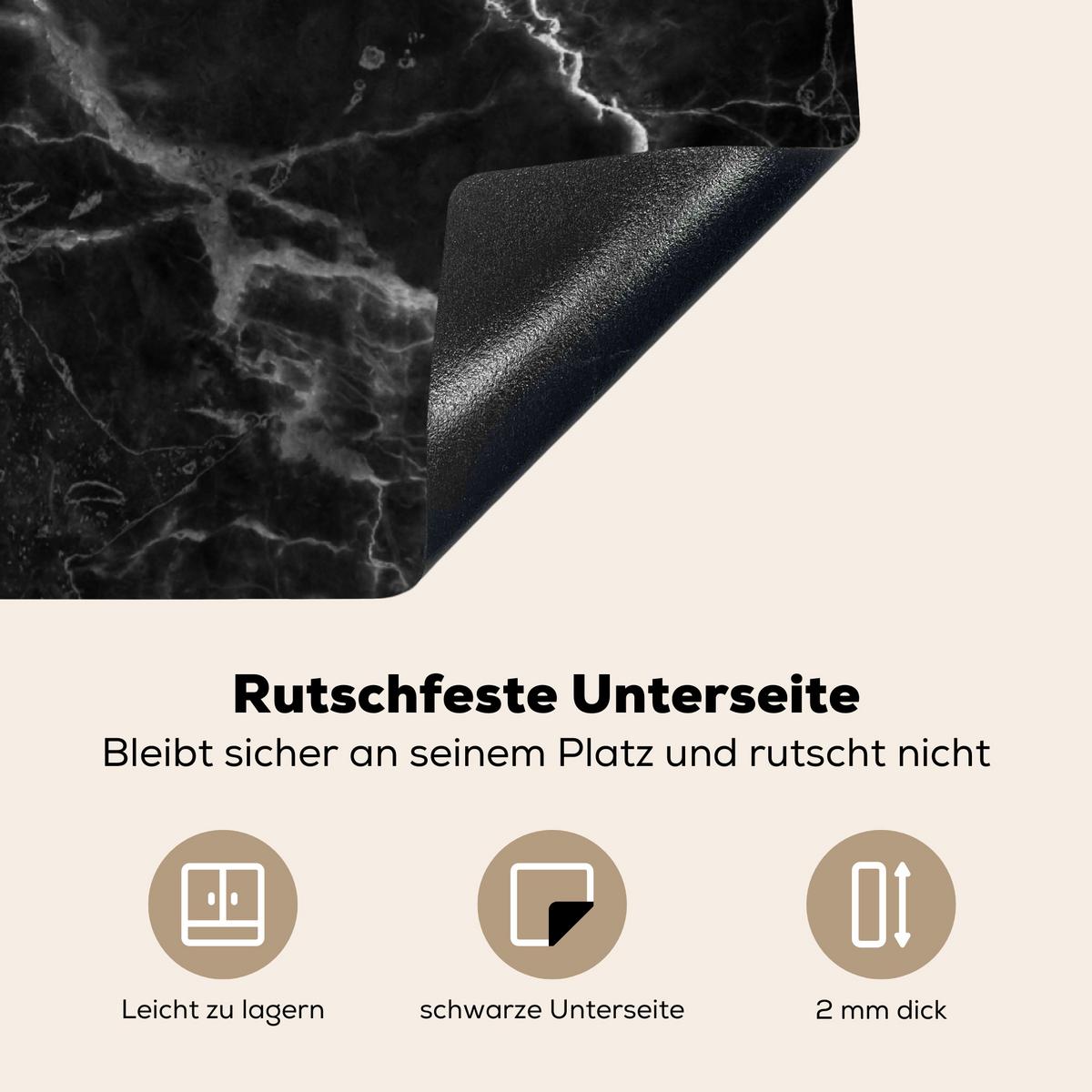 HERDABDECKPLATTE Marmor - Schwarz - Weiß - Textur - Marmoroptik Induktionsmatte 78x78 cm - Silberfarben, Kunststoff (78/78/0.2cm) - MuchoWow
