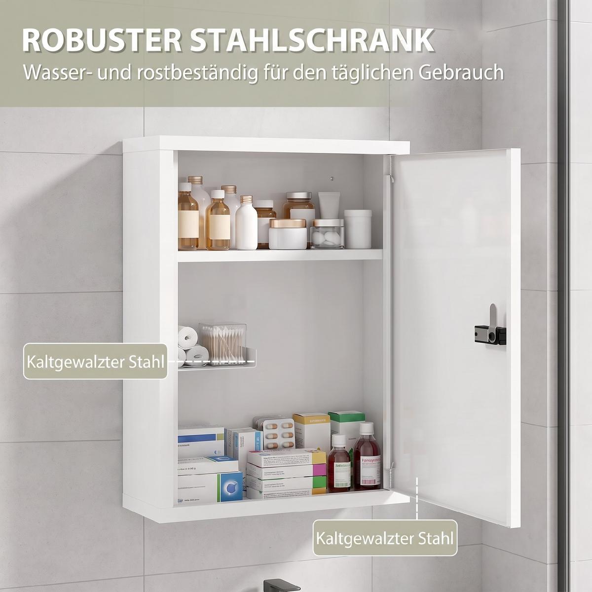 MEDIZINSCHRANK Kaltgewalzter Stahl Weiß - Weiß, Metall (15/53.5/40cm) - HOMCOM