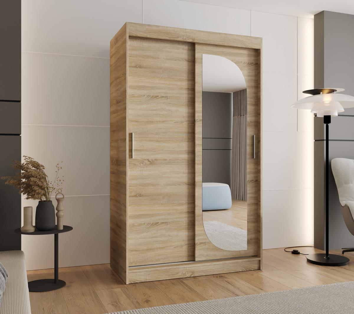 SCHIEBETÜRENSCHRANK mit Spiegel LUCY 200/120/62 2-türig - Silberfarben/Sonoma Eiche, Holz (120/200/62cm) - MÖBEL KRYSPOL