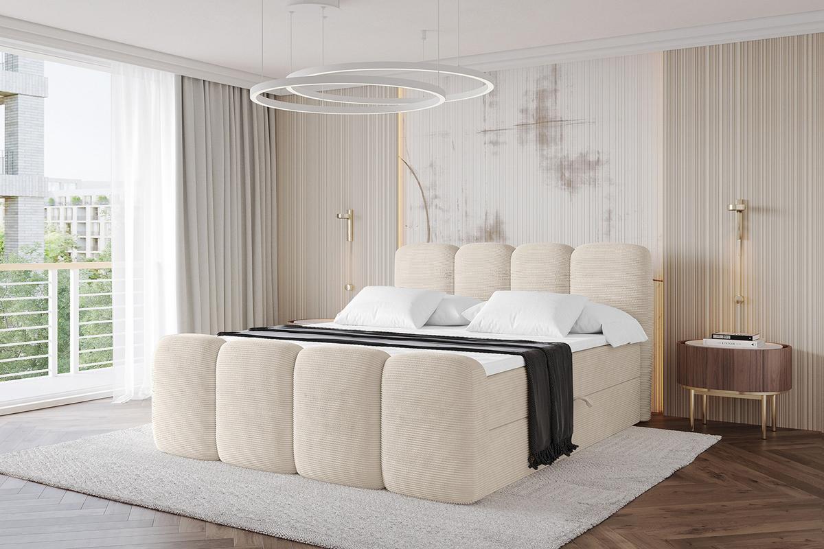 BOXBETT mit Matratze H4 und Lattenrost - NINA-Z - 160x200 cm - Beige - Ecru, Holzwerkstoff (160/200cm)