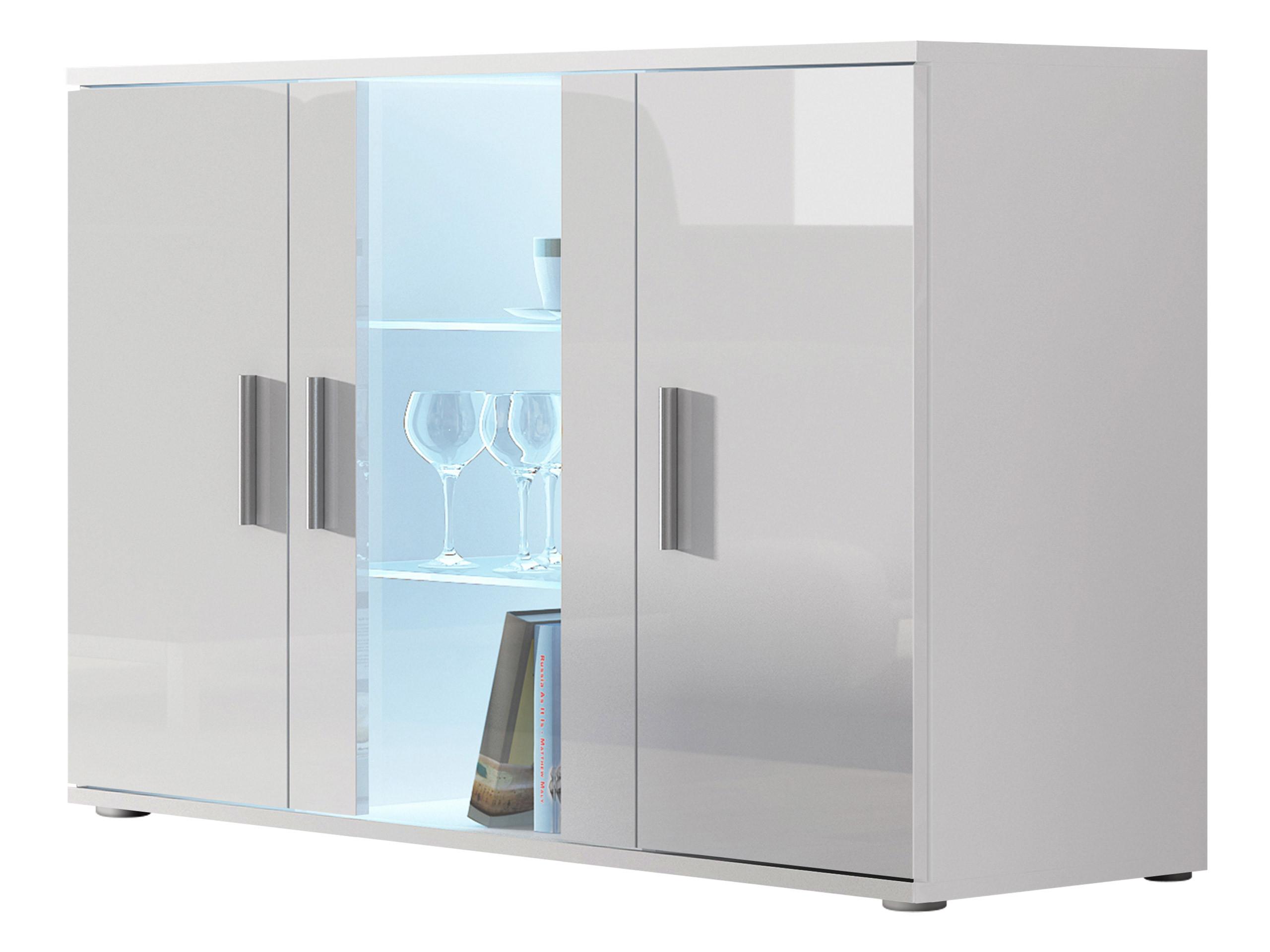 KOMMODE Soho S07 mit weißer LED Beleuchtung - Silberfarben/Weiß, Holzwerkstoff/Kunststoff (120/80/41cm) - MIRJAN24