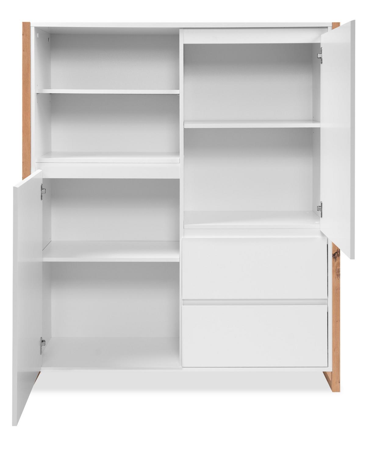 HIGHBOARD weiß, Eiche Artisan 120 cm, Kommode im skandinavischen Design - Weiß/Eiche Artisan, Holzwerkstoff (120/139/40cm) - Furn.Design