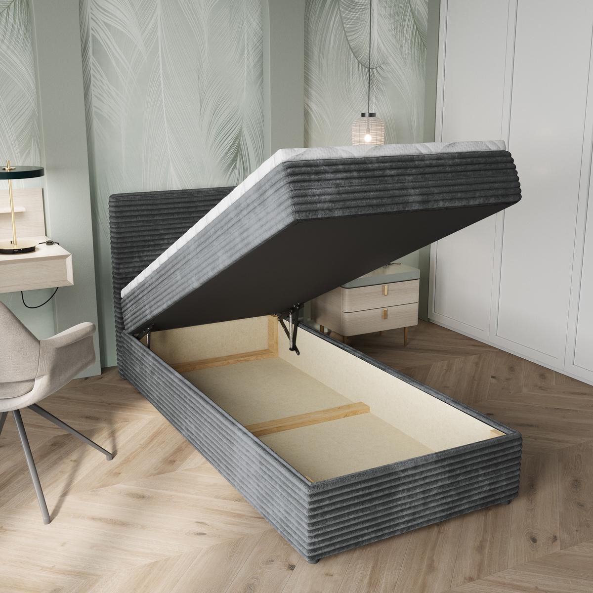 BOXBETT PISA 80 80x200 cm mit Matratze und Topper, H2+H3 - Graphitfarben - Graphitfarben, Holz (80/200cm) - MASSENO