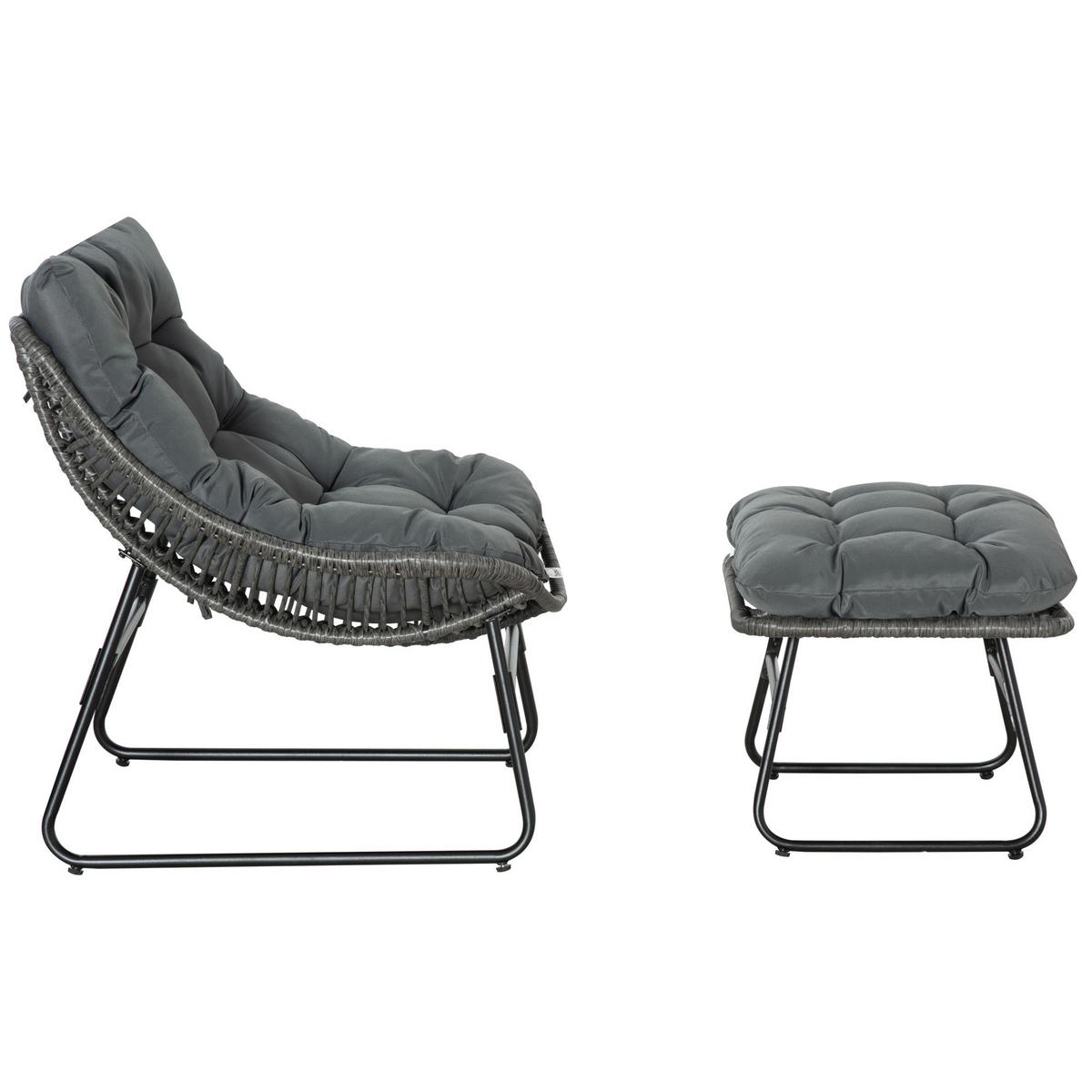 RELAXSESSEL mit Fußhocker Kissen Stahl Polyester Grau 69 x 76 x 70 cm - Grau, Kunststoff (76/70/69cm) - Outsunny