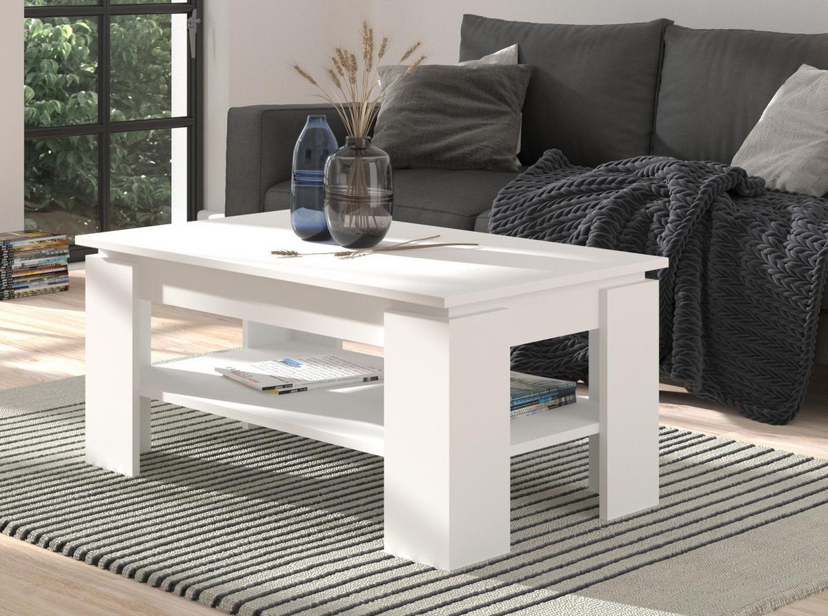COUCHTISCH weiß matt 100 x 60 cm, Wohnzimmertisch mit Ablage - Weiß/Eiche Artisan, Holzwerkstoff/Metall (100/60/45cm) - Inn.Furn