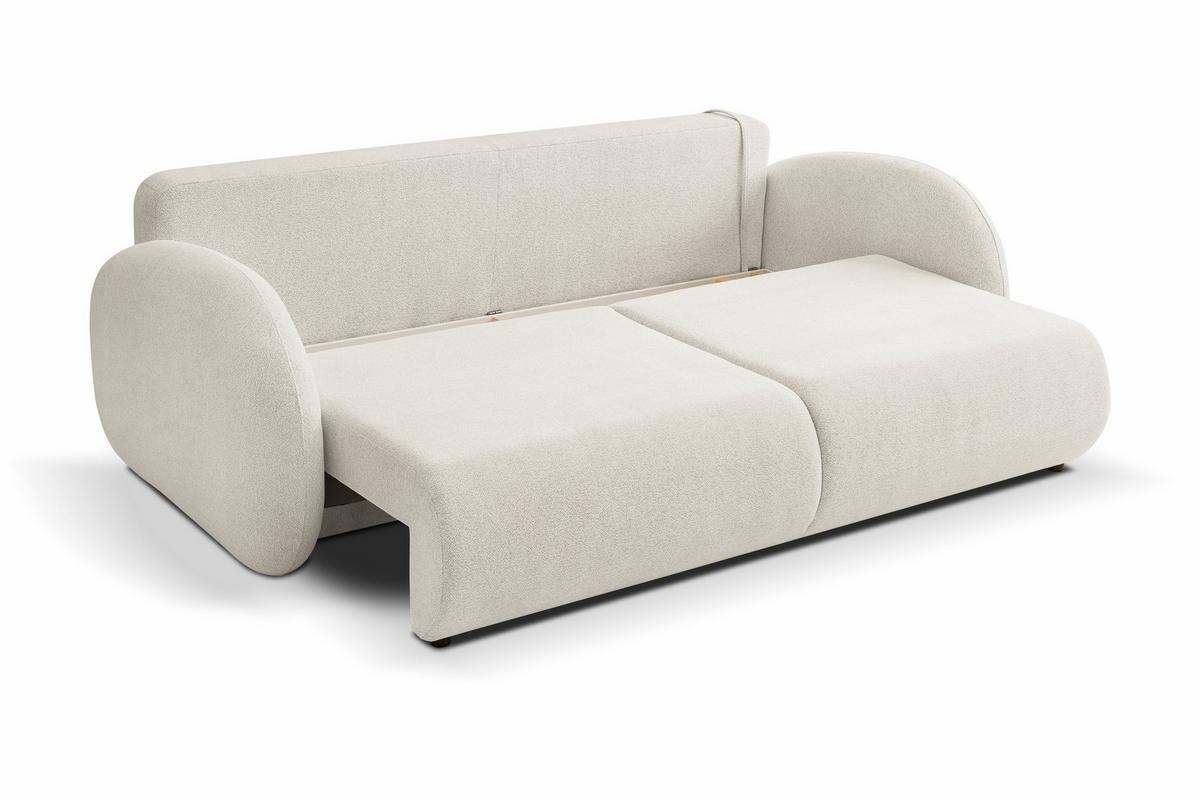 BETTSOFA CIMA Creme Chenille-Stoff mit Schlaffunktion - Creme, Holz (234/86/111cm) - MASSENO