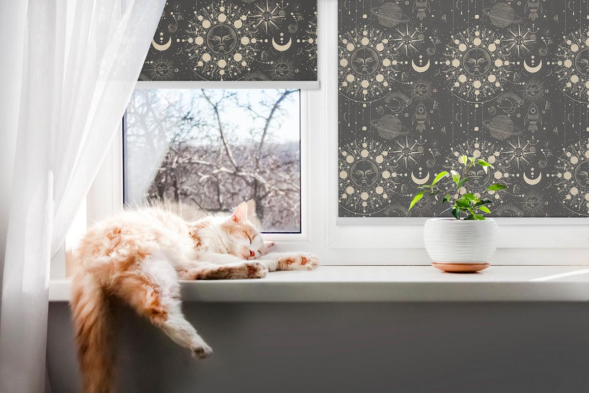 INNENROLLO - Fensterrollo - Rollo - 80x180 cm - Kosmos - Schwarz, Kunststoff (80/180/0.5cm) - TULUP