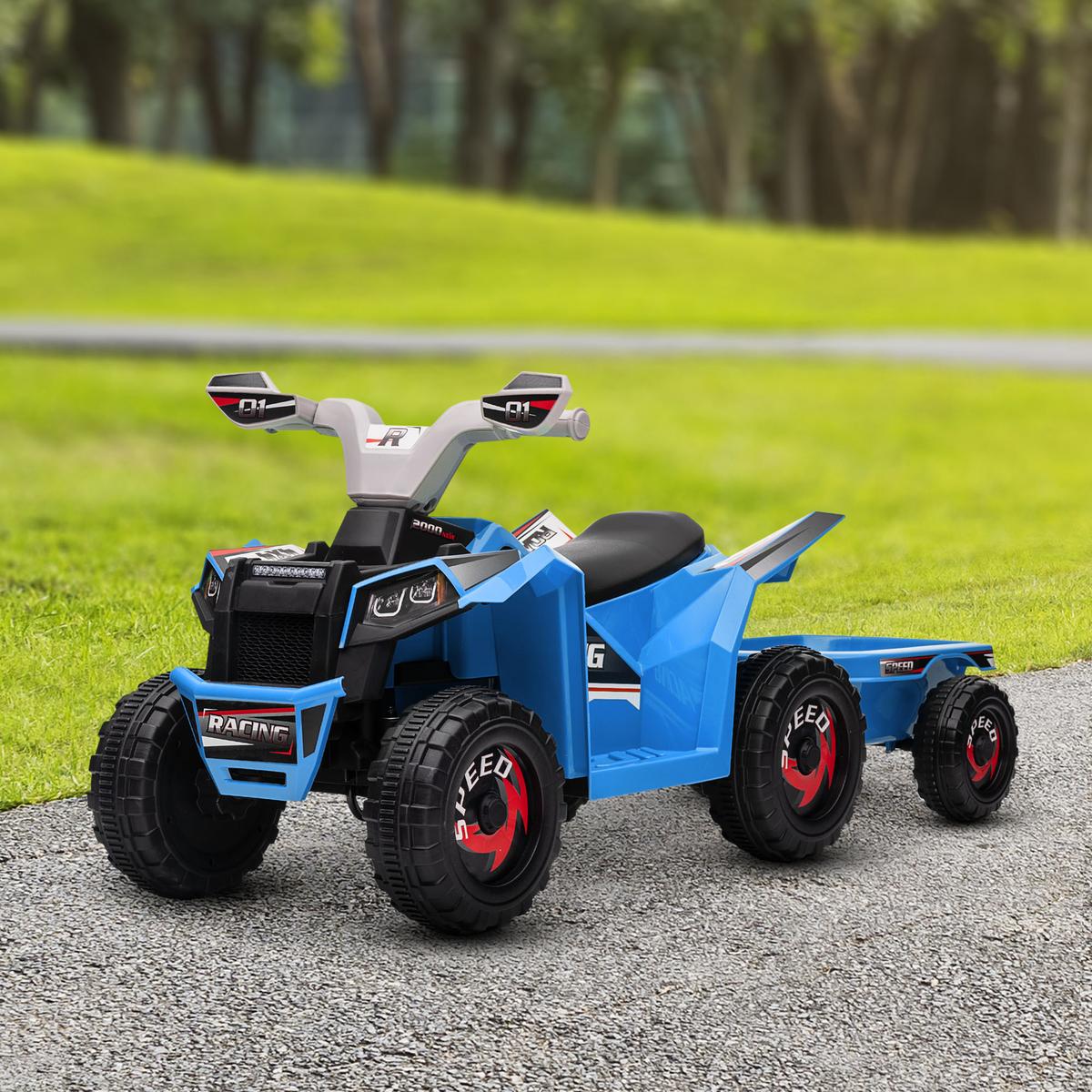 KINDERQUAD Kinder Elektro-Quad 6V Elektroauto mit Anhänger, 2,5 km/h Metall Blau - Blau, Metall (106/41.5/48.5cm) - HOMCOM