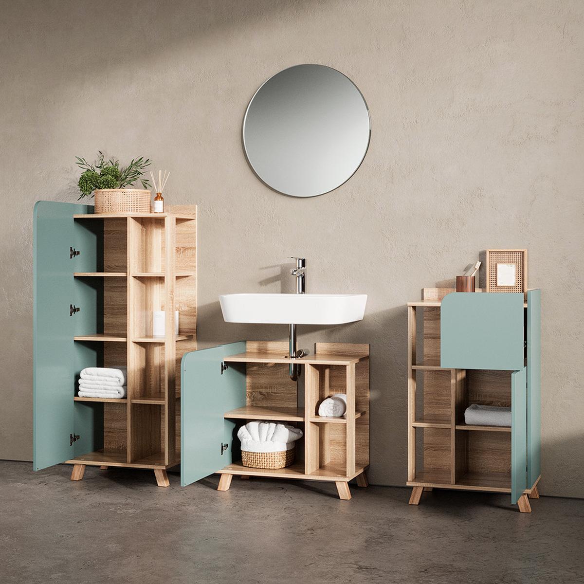 BADMÖBEL-SET Marano Blau-Grau 4 Teile - Blaugrau, Holzwerkstoff (35/65/60cm) - Livinity®